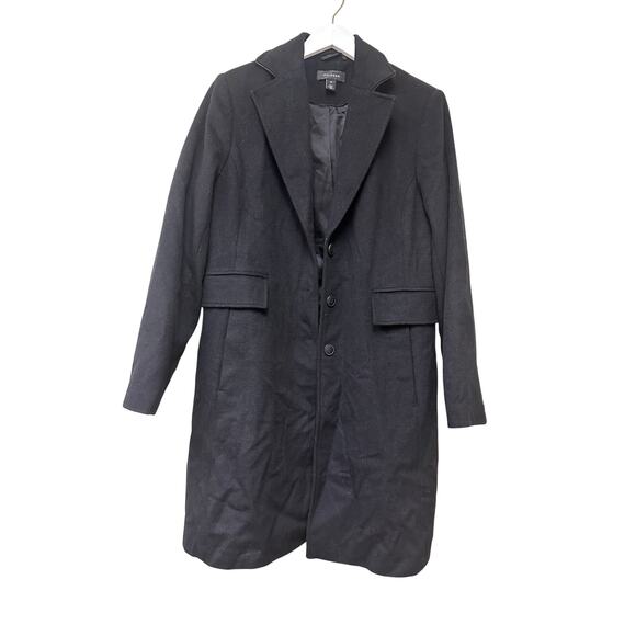 Halogen Size 12 Black Wool Blend Long Heavy Winter Pea Coat Jacket Classic Work - Picture 2 of 13